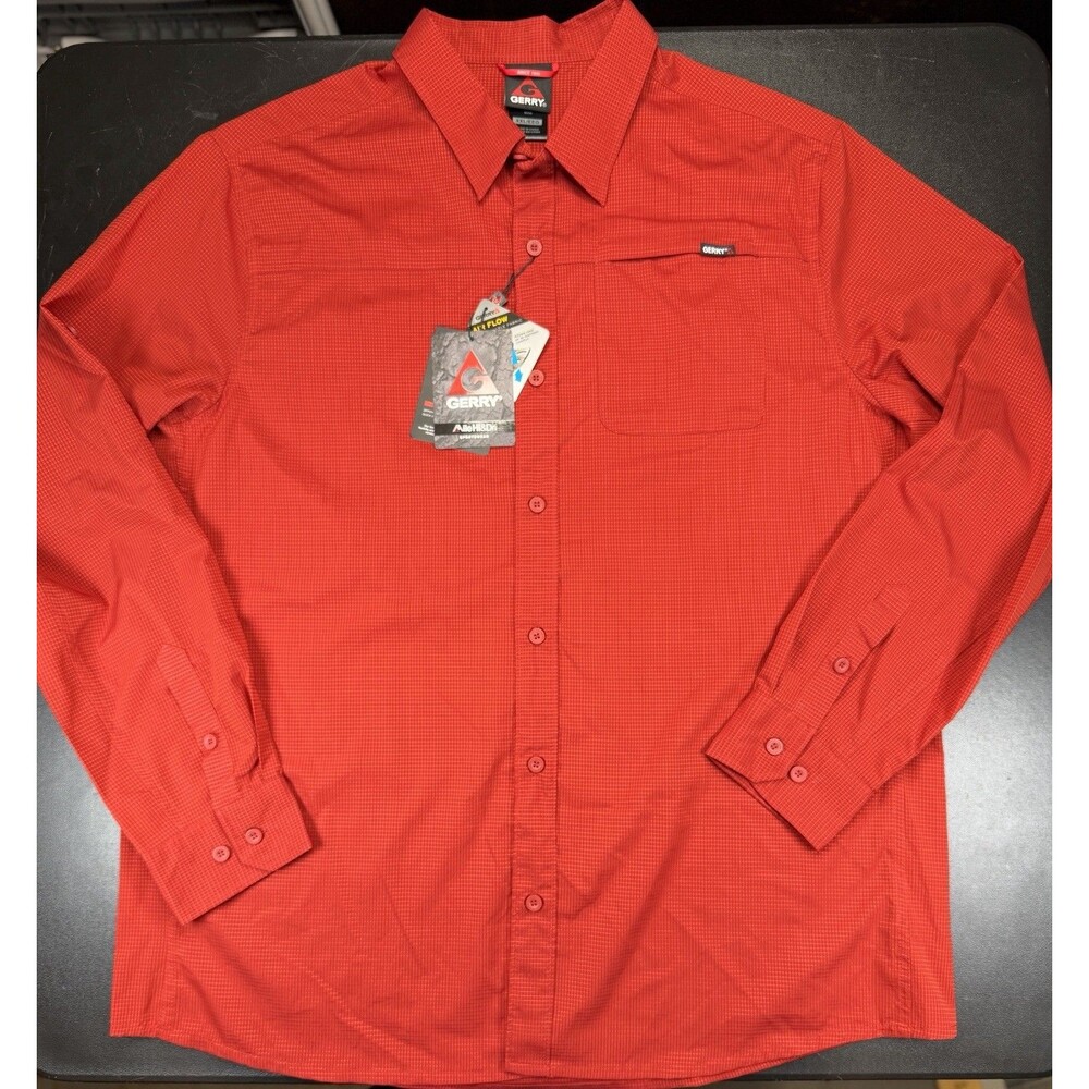 Gerry Mens Long Sleeve Shirt Red sz XXL Performance Field Fishing Stretch NWT